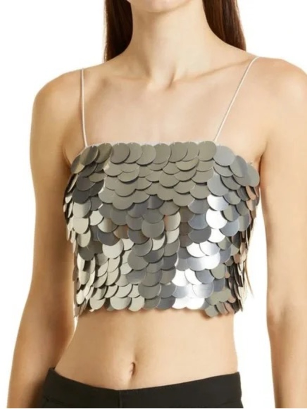NWOT Alice & Olivia Sequin Disc Metallic Crop Tank Top - Picture 2 of 2